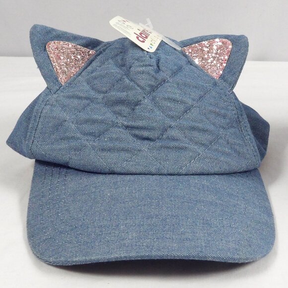 Claire's Girls Size Denim Baseball Hat with Pink Glitter Kitten Ears NWT - Picture 6 of 7